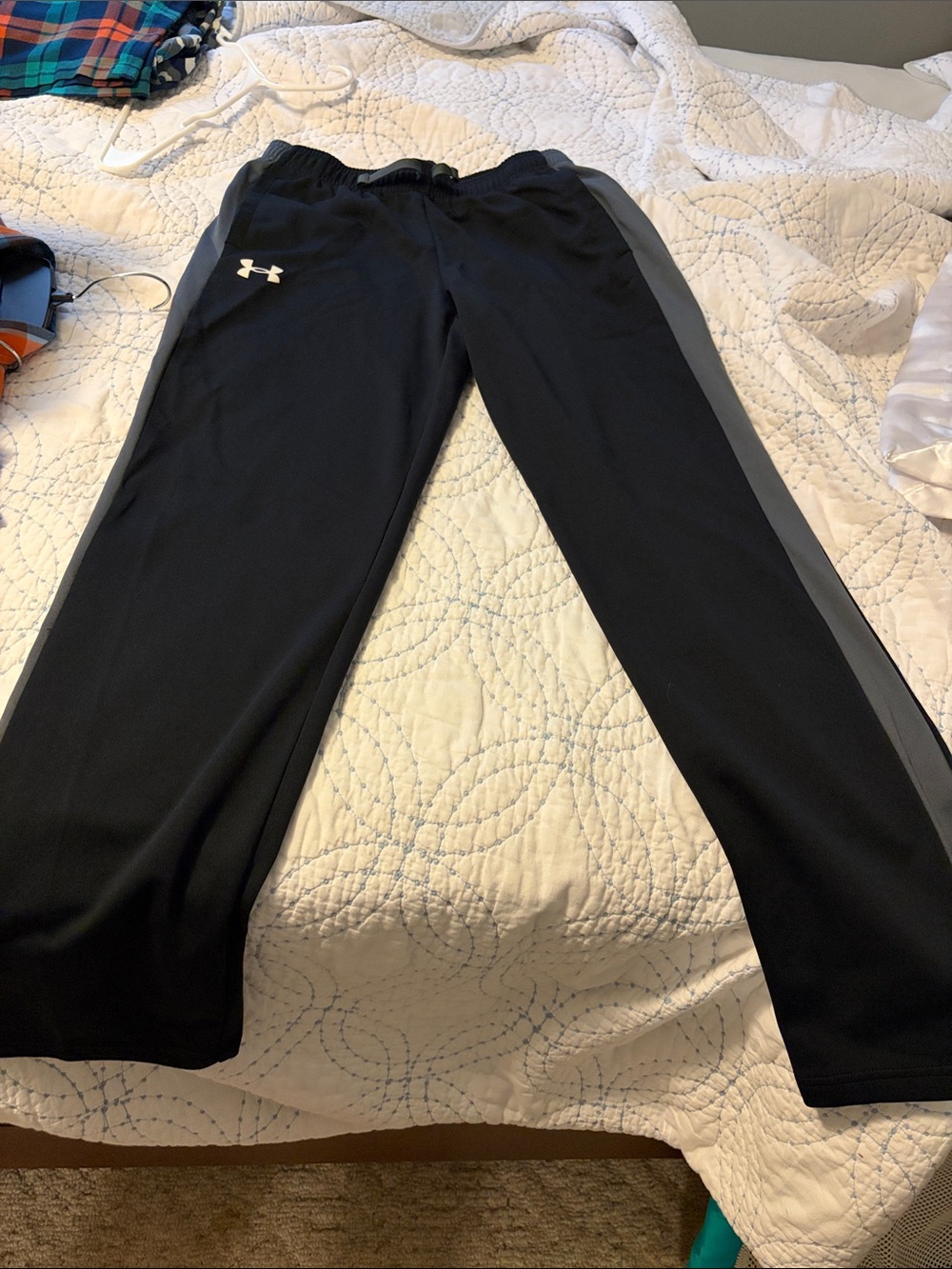 Under Armour Black Track Pants with Gray Side Stripes